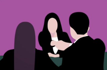 Illustration of a meeting featuring an accountant in a job interview with a hiring manager.