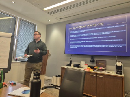 Mike presenting to the Next Generation of CFO at Deloitte's offices in Leeds.