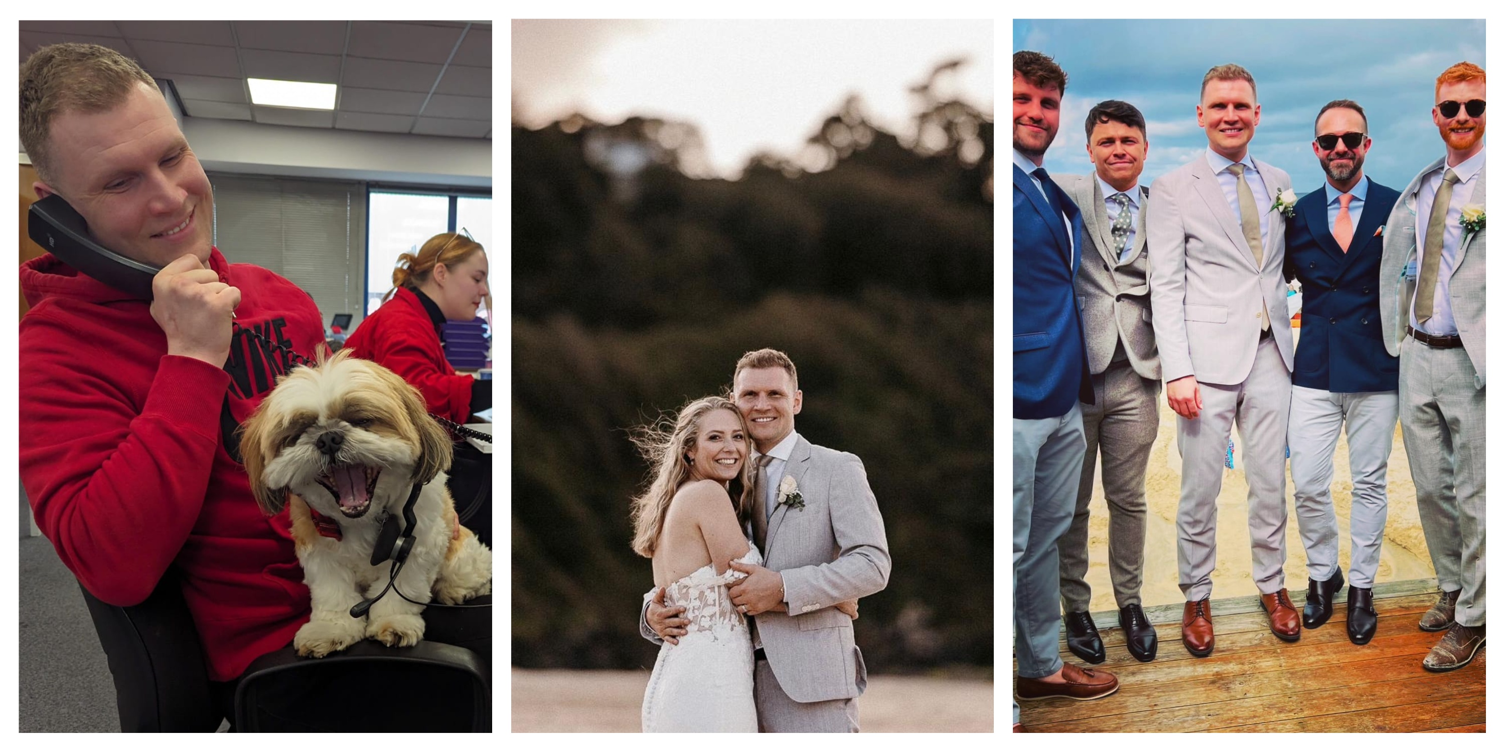 Jack at his Wedding in 2023 and with Teddy the Dog at the Sharp offices.