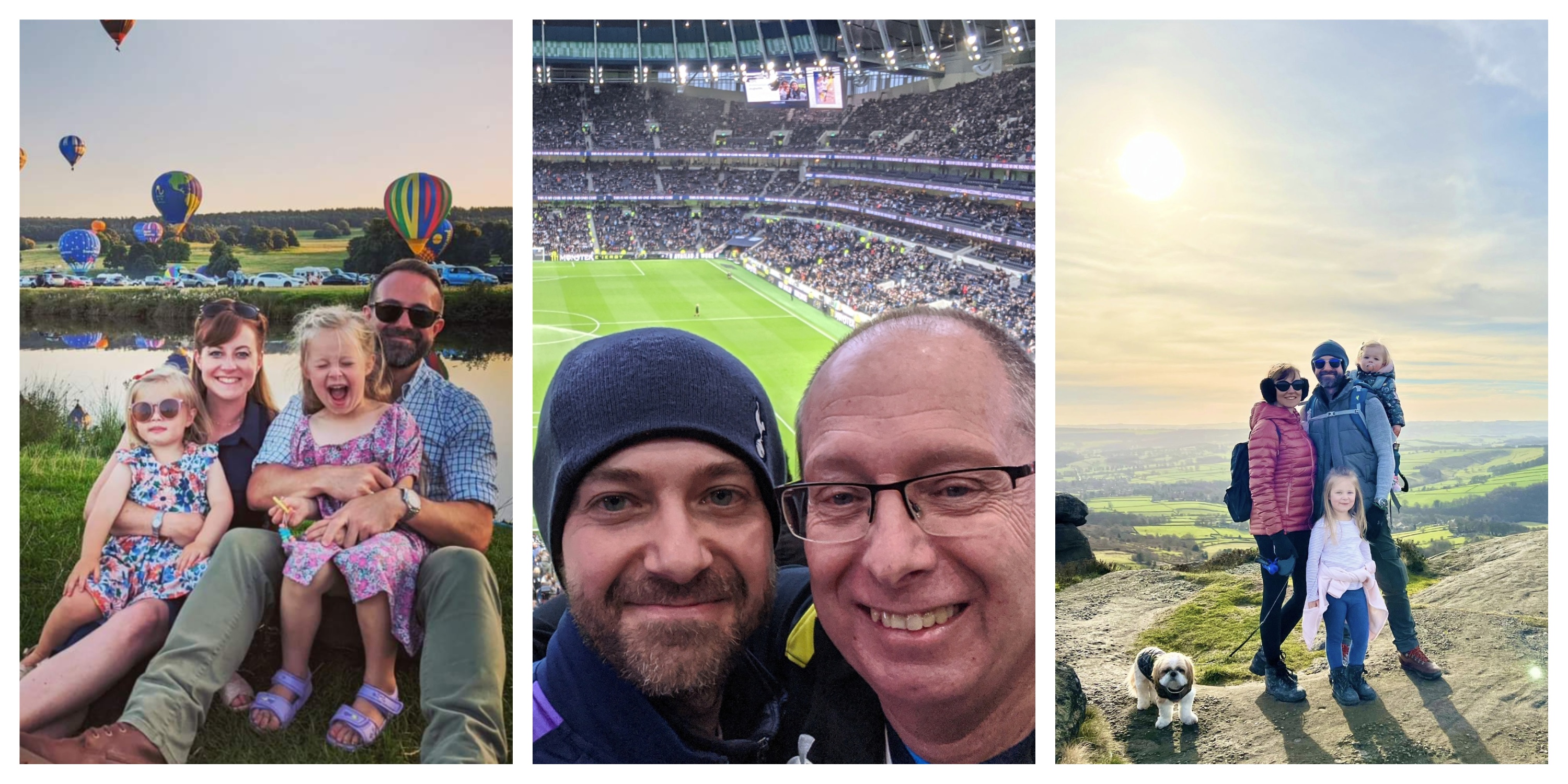 Aaron enjoying the peak district with family and a Spurs match with his dad.