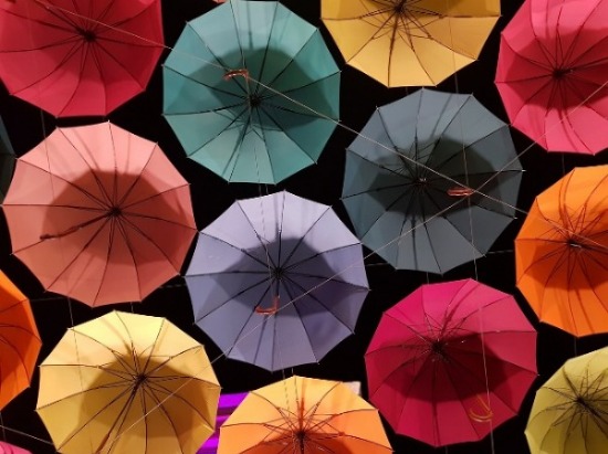 multi-coloured bottom of umbrellas